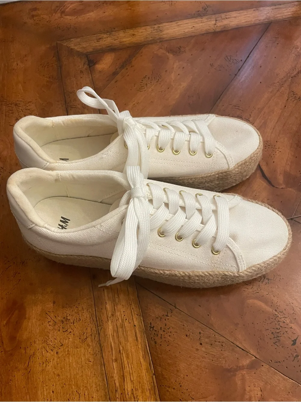 H&M Cream Canvas Espadrille Sneakers with Gold Eyelets